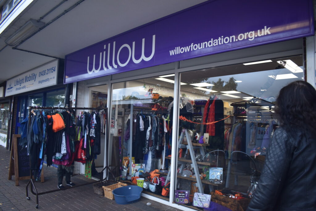 Outside the front of Willow's charity shop in Stevenage