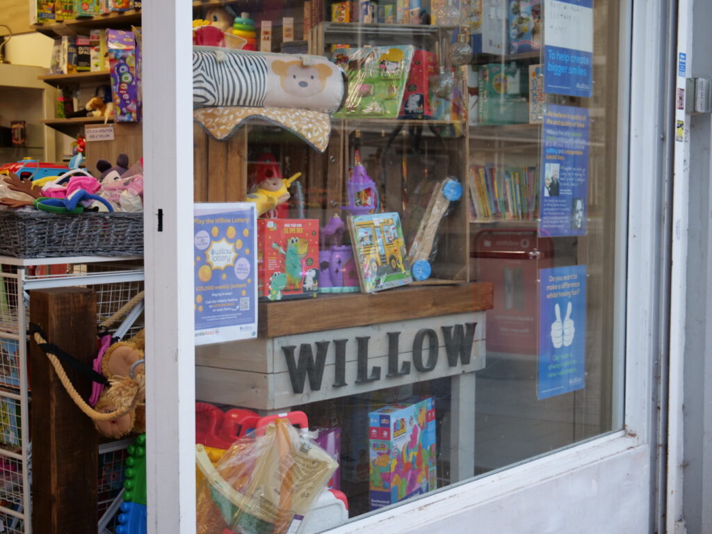 Willow Hemel Hempstead shop window stand, with puzzles boobs and children's toys