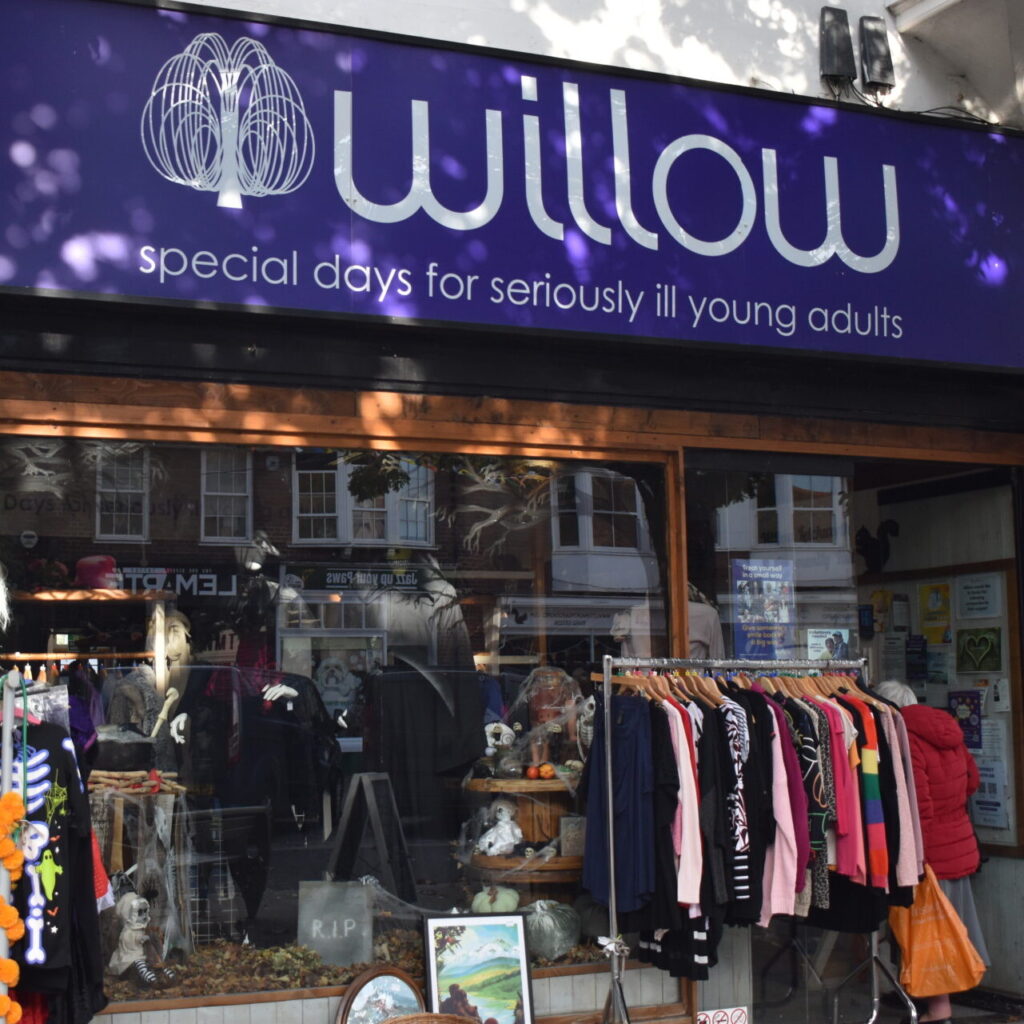 Front of Letchworth Willow charity shop during Autumn