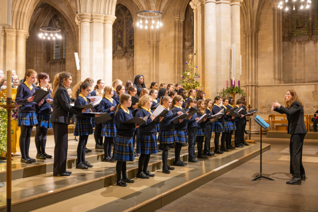 Bishop's Hatfield Girl's School Choir performing at the Willow Carol Concert 2025 in St Alban's cathedral